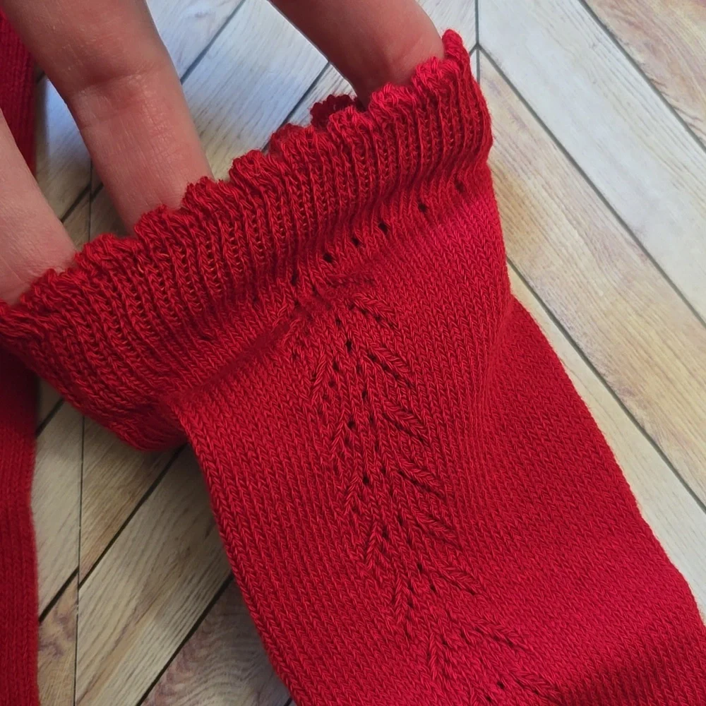 Baby Girl Red Knit Knee High Socks Vintage Style Christmas Holiday Accessory